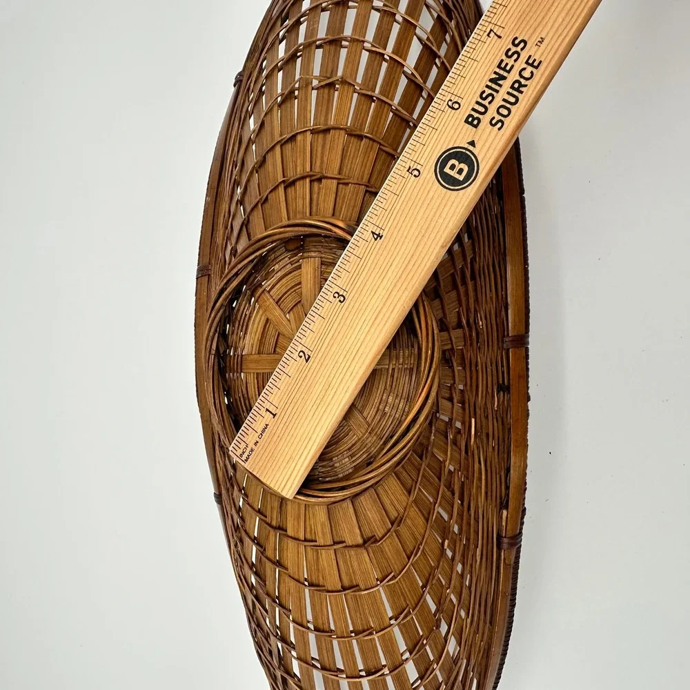 Vintage Bamboo Wicker Boat Basket 17in Brown MCM Fruit Centerpiece Bowl